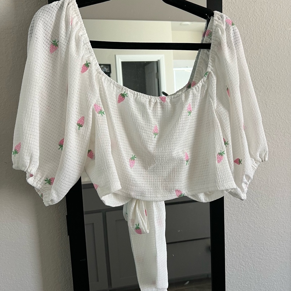 White Puff Sleeve Crop Blouse with Tie Front